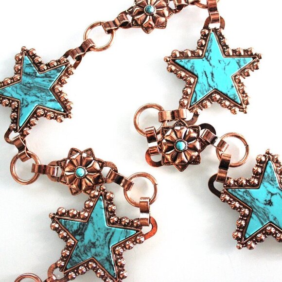 Western Concho Star Rustic Copper Belt Turquoise Accents main image 6
